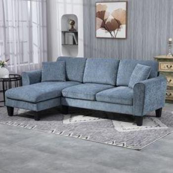 HOMCOM Sofá Chaise Lounge Esquinero Reversible en Forma de L con 2 Almohadas, Carga 200 kg, Dimensiones 230x138x87 cm, Color Azul Oscuro