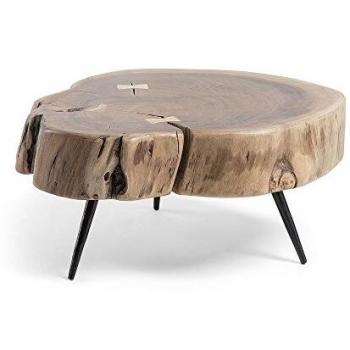 Kave Home - Mesa Auxiliar Eider Redonda Ø 49 cm de Madera de Acacia con Patas de Acero en Negro