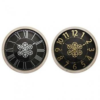 Reloj de Pared DKD Home Decor Cristal Plateado Negro Dorado MDF 68 x 8 x 68 cm (2 Unidades)