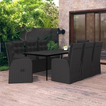 9-Piece Black Garden Dining Set with Cushions