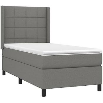 Cama box spring colchón y luces LED tela gris oscuro 90x200 cm