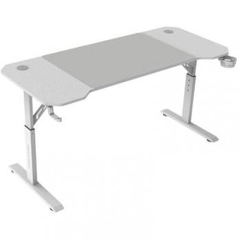 Mesa Gaming Ergonómica Ajustable MGD-ERGO140, 3 Posiciones, Estructura Metálica, Superficie Blanca, Alfombrilla XXL, Soporte para Auriculares y Bebida, Gestión de Cableado 140