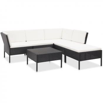 6-Piece Black Poly Rattan Garden Lounge Set with Cushions