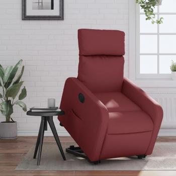 Sillón elevable eléctrico de cuero artificial rojo tinto Vidaxl 745228