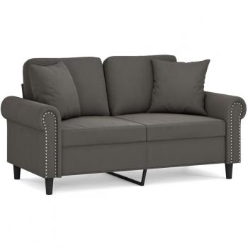 Velvet Dark Grey 2-Seater Sofa with Pillows and Cushions 120 cm