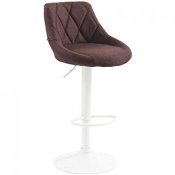 Taburete de Bar Lazio Tapizado en Tela Marrón con Base de Metal Blanca, Silla Alta Regulable en Altura y Giratoria