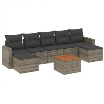 Set de sofás de jardín 8 pzas y cojines ratán sintético gris