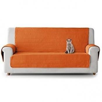 Eiffel Textile Cubre Sofá Acolchado Reversible para Mascotas, 4 Plazas, Poliéster, Naranja y Amarillo, 190x135x6 cm