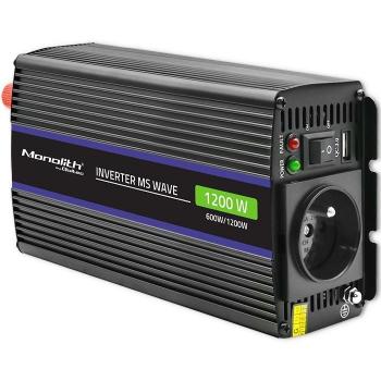 Qoltec 51925 Convertidor de voltaje monolito 1200 MS Wave | 12V a 230V | 600/1200W | USB