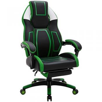 Silla de oficina CLP Clovis giratoria en polipiel negro/verde con reposabrazos y reposapiés