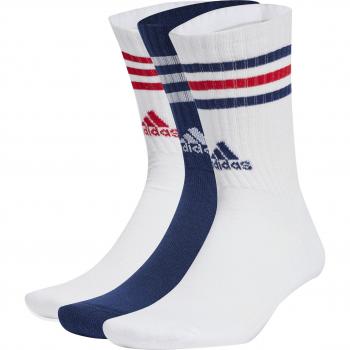 Calcetines deportivos Adidas 3 Stripes Cushioned Sportswear Crew, paquete de 3 pares, color blanco, tallas 34-36
