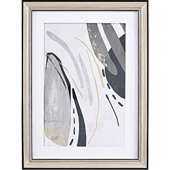 Cuadro de Pared Enmarcado 30 x 40 cm con Estampado Abstracto Gris y Marco de Latón Minimalista