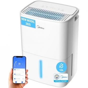 Deshumidificador Eléctrico Silencioso MIDEA 12L con Control por App para Habitaciones hasta 35 m2 y Depósito Extraíble