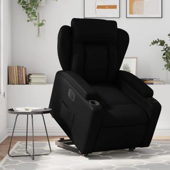 Sillón reclinable y elevable eléctrico de cuero sintético negro