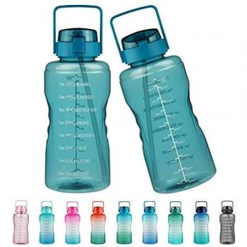 Justfwater Botella de agua sin BPA con marcador de tiempo y pajita, botella deportiva de 3,78 L con asa para Fitness, Gimnasio, Oficina, Pesca, Actividades al Aire Libre