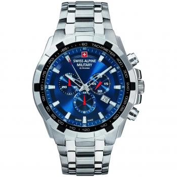 Reloj Swiss Alpine Military® SAM7043.9135 - Reloj de hombre, cronógrafo, diseño suizo, resistencia al agua hasta 100 metros, caja de acero inoxidable, correa de cuero negro, esfera analógica