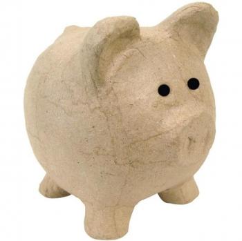 Décopatch AC764C - Un support en papier brun mâché 12x12x12 cm, Tirelire cochon