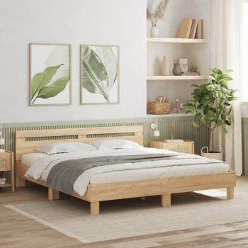 Cama solar con cabecera y LED Sonoma Oak 200x200 cm, estructura de cama cabecero y luces led roble Sonoma 200x200 cm Vidaxl Marrón