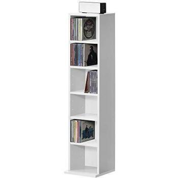 Estante para CDs y DVDs con 6 compartimientos - 90 x 20 x 20 cm - Blanco