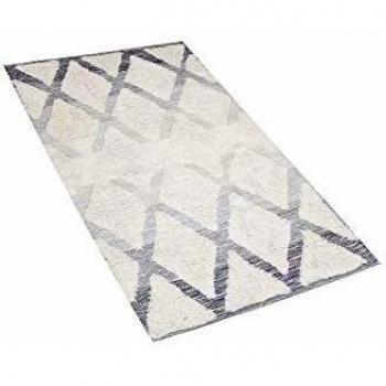 Alfombra Rectangular de Algodón Beige y Gris 80 x 150 cm Tejida a Mano con Patrón Geométrico Desgastado