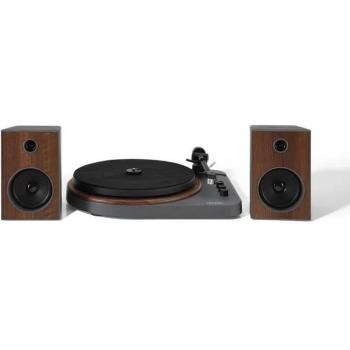Crosley T-160 Shelf System Turntable and Speakers - Walnut, Gray