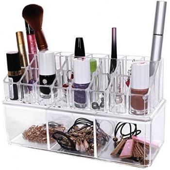 Songmics Acrílico Maquillaje Cosméticos Organizador 3 niveles 2 cajas de almacenamiento apilable JKA003