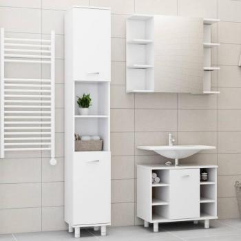 Juego de muebles de baño 3 piezas madera de ingeniería blanco