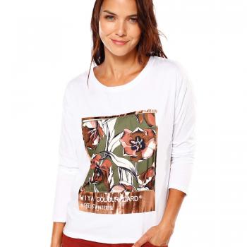 VENCA Camiseta Escote Redondeado y Manga Larga Mujer by Vencastyle - 027614,Blanco,Unica
