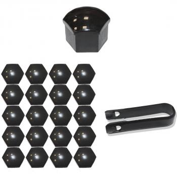 tuqiang® 20 x – Juego de capuchones cubierta 17 mm Rueda tuercas tapas Tornillos de Rueda Tornillos de Rueda Tapacubos Tapacubos Incluye Extractor Negro