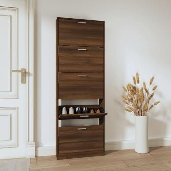 Zapatero de madera de roble marrón multicapa 59x17x169 cm