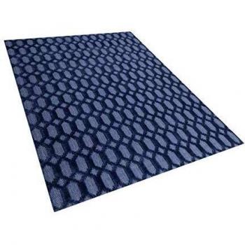 Alfombra de Viscosa Azul Marino 160 x 230 cm Patrón Geométrico Tejido a Mano Cizre