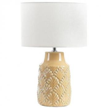 Lámpara de mesa moderna Balao 43 cm cerámica naranja y blanca con base brillante y pantalla de tela