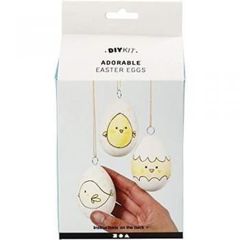 Juego de Huevos de Pascua Decorados - Kit de Decoración Acuarela - 10 Piezas - Blanco - Para Niños - Unisex