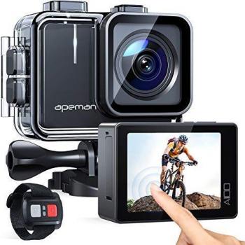 APEMAN Cámara Deportiva A100, 4K/50fps Wi-Fi 20MP Cámara de Acción Digital Resistente Acuática de 40M al Agua, con Estabilización hipersuave