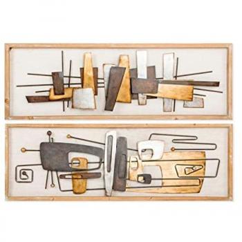 Decoración de Pared DKD Home Decor 120 x 40 x 5,5 cm Abstracto Natural Dorado Multicolor Moderno (2 Unidades)