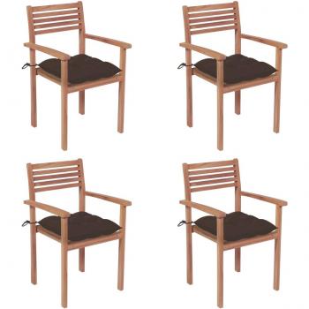 Teak Wood Garden Chairs Set of 4 with Taupe Cushions