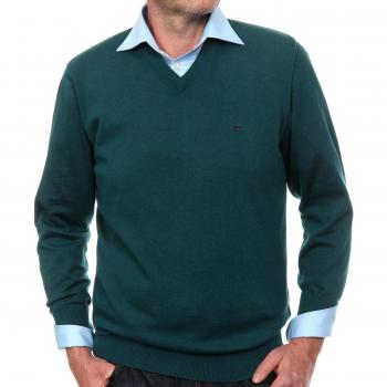 Casamoda - Jersey regular fit con cuello de pico de manga larga para hombre, talla 3XL, color verde 334