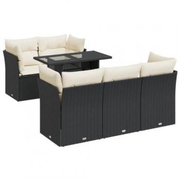 6-Piece Black Poly Rattan Garden Sofa Set with Cushions