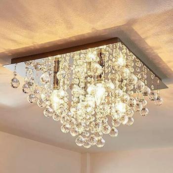 Lámpara de techo Annica moderna en acrílico transparente con cortinaje, fabricada en metal, para salón y comedor, 5 llamas E14
