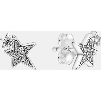 Pandora Pendientes de Botón Estrellas Asimétricas Brillantes en Plata de Ley con Circonitas