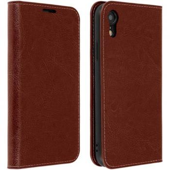 Funda de Cuero Marrón Oscuro para iPhone XR con Función Billetera y Soporte