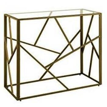 Consola de Metal Dorado con Tablero de Cristal 85 x 100 x 40 cm Estilo Moderno Glamuroso Orland