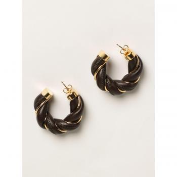 Bottega Veneta Brown Woven Nappa Circle Earrings - Size OS - Women's