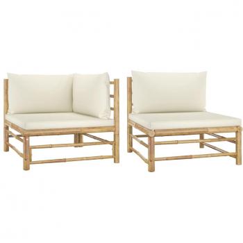 2-Piece Bamboo Garden Lounge Set with Cream White Cushions