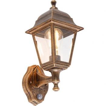 Aplique Antiguo Dorado IP44 con Detector de Movimiento - Capital, Vidrio/Plástico, Clásico/Antiguo, Adecuado para LED Max. 1 x 15 Watt