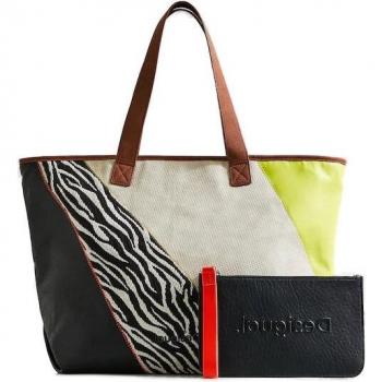Desigual Elegant Multicolor Cotton Tote Bag with Shoulder Handles and Internal Pouch