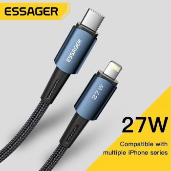 Cable USB C Essager 27W de carga rápida para iPhone 14/13/12/11 Pro Max/XS, 1m, color azul