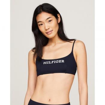 Top bikini bandeau con maxi logo Tommy Hilfiger, color azul oscuro, modelo bralette