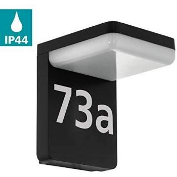 Aplique LED Amarosi con número de casa, exterior, sensor, IP44, negro 10W