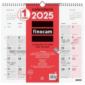 Finocam - Calendario Neutro de Pared para Escribir 2025, Mes Vista, Enero 2025 - Diciembre 2025 (12 meses), Español, Tamaño L (340x320 mm)